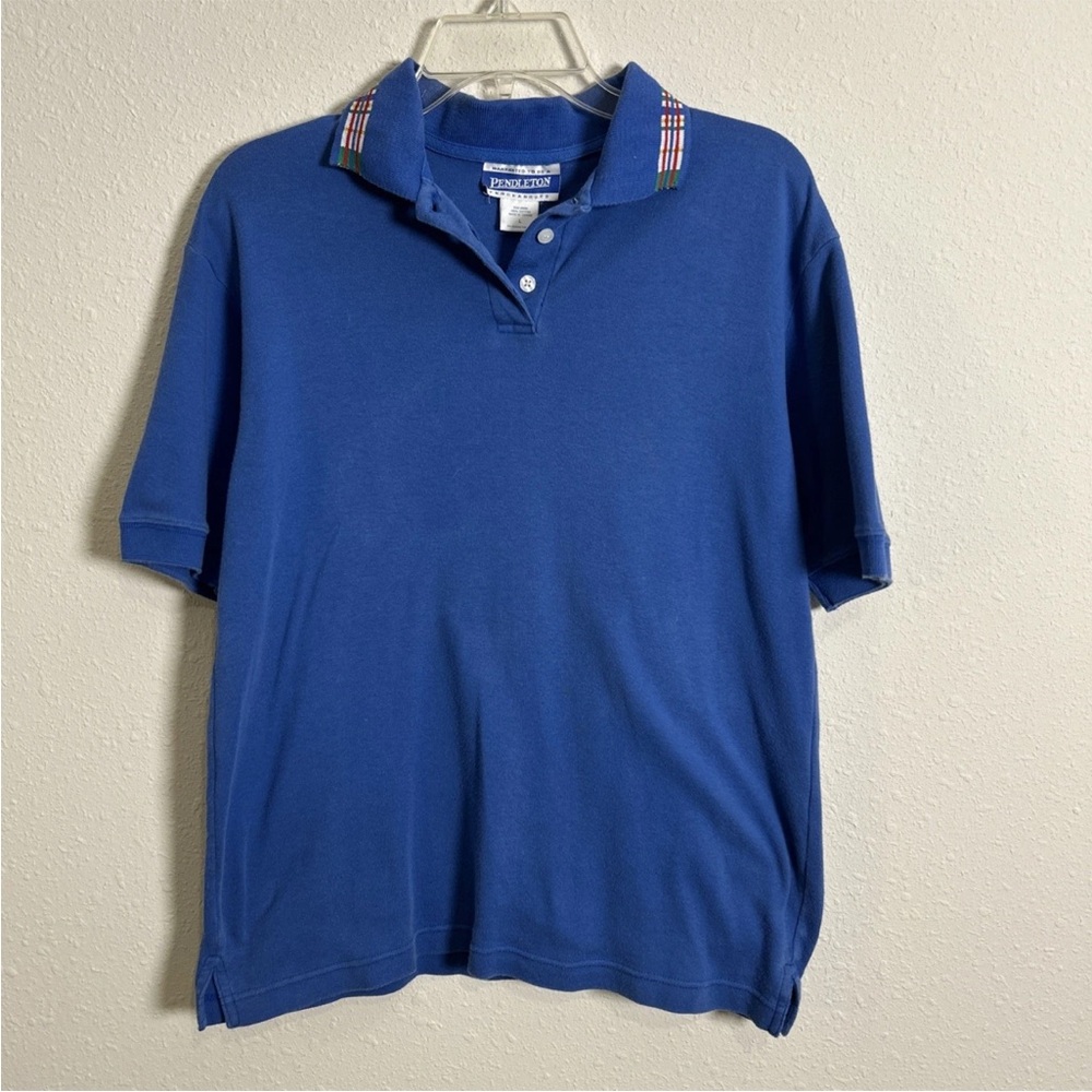 Vintage Pendleton Men’s Polo Shirt Size Large 100% Cotton Blue Plaid Collar